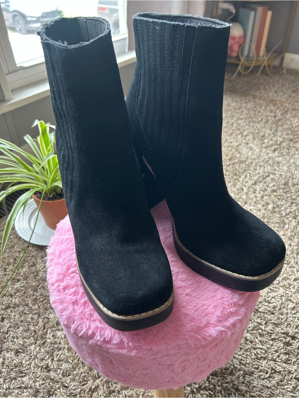 Steve Madden Joline Black Suede Platform Ankle Boots